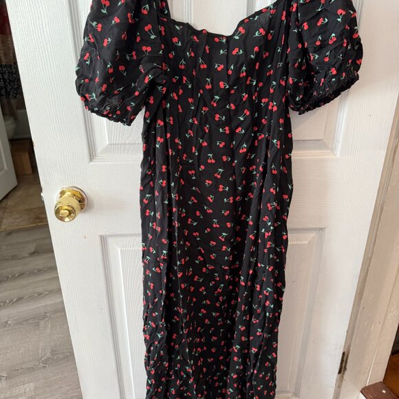 Asos Cherry-print Puff Sleeve Midi Length dress - Picture 6 of 7